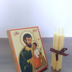 COMBO ICONE (REPLICA) DE SÃO JOSE + 5 VELAS DE ORAÇÃO 100%CERA DE ABELHA